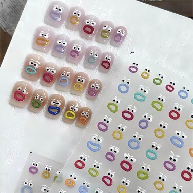 Dedyel Funny Face Nail Stickers Fun Big Lips Nail Stickers Cute Cartoon Face Self-Adhesive Nail Art Stickers for Women Girls Kids Nail Art Decoration