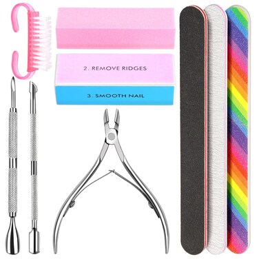3pcs Double Sided Rectangular Nail File and Buffer, Buffer Block Sponge Polished, Nail Brush, Come with Cuticle Nipper and Pusher, Perfect Manicure Tool Kit for Shiny Nail