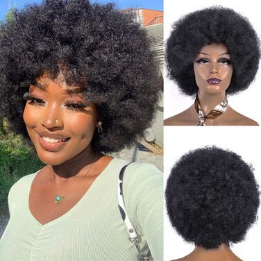 Short Wigs for Black Women Pixie Synthetic Curly Hair Wig Women's Wig Cosplay Full and Natural wigs for Women (1B/black, Short Wig)