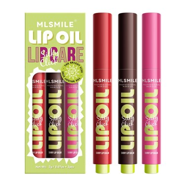 3 Colors Fat Lip Oil Click Slick,Press Lipstick Set,Moisturizing Lip Balm,High Pigment Glow Lip Oil,Red Lipstick for Women,Pigmented Vegan,Lightweight and Glossy Lip Plumper with Coconut Oil
