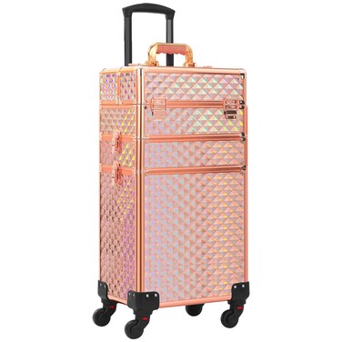 Rolling Makeup Case 3 in 1,Professional Makeup Train Case organizers,Large Storage Cosmetic case Trolley,Makeup Travel Case for Salon Barber Rose Gold,Pink