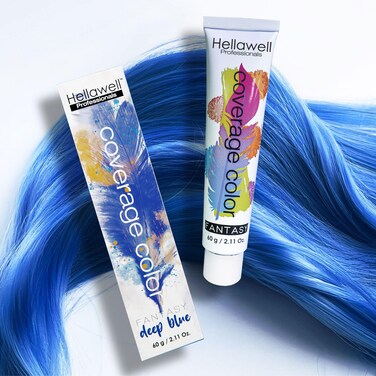 Hellawell Professional Hair Dye. Coverage Color Fantasy - Semi-permanent oxidation coloring cream. Deep Blue 2.11oz