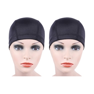 YANTAISIYU 2 Pcs/Lot Black Dome Cap Wig Caps Stretchy Wig Cap with Wide Elastic Band for Making Wig (Dome Cap L)