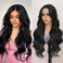 Black Lace Front Wig Synthetic Lace Front Wig Body Wave Heat Resistant Hair 13x4x1 T-part Lace 26 Inch Pre-plucked Glueless Lace Wigs for Women (Black, 26Inch)