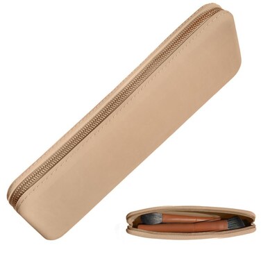 large silicone makeup brush holder travel case- A storage &amp; makeup bag organizer for brush sets &amp; makeup tools to protect make up accessories &amp; bag, Khaki (9 * 3.15 * 1.2")