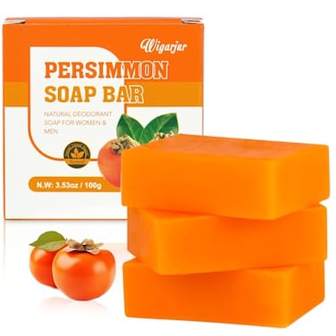 3 PCS Persimmon Soap Bar for Old People Smell, Natural Deodorant Body Face Bar Soap for Body Odor Control, Remove Bad Body Odor, Men &amp; Women Deodorizing, Handmade Body Deeply Cleansing Bar Soap