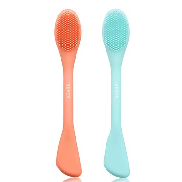 REVEX Silicone Face Mask Applicator,Face Scrubber,2Pcs Mask Applicator Tool for Facial Mud,Facial Cleansing Brushes with Bristles for Makeup Skincare Removal.(Orange+ Blue)