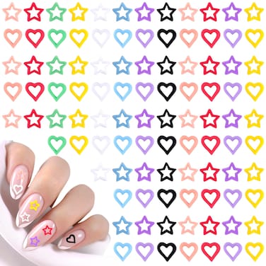 200Pcs Kawaii Nail Charms, Heart Stars Macarone Love 3D Cartoon Acrylic Resin Nail Gems Valentines Wedding Decor for Women Girls Phone Case Scrapbook Envelope Cards Making