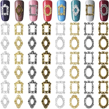 48pcs 3D Metal Nail Charms, Frame Gothic Nail Art Charms, Retro Gold Silver Nail Jewels Art Decoration for Women Girls Acrylic Nail DIY Craft Design Manicure Accessories
