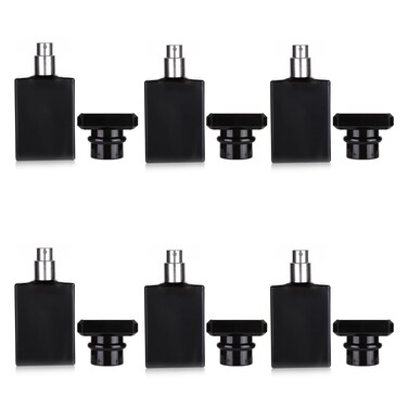 6 Pack 30ml / 1 Oz Black Assorted Refillable Perfume Bottle, Portable Square Empty Glass Perfume Atomizer Bottle Spray Applicator with 4 kinds of perfume dispenser(6 Pack 30ml / 1.01 oz. Black )