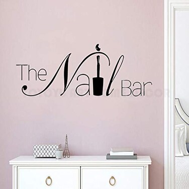 The Nail Bar Logo Wall Window Sticker Manicure Salon Design Wall Decal Removable Nail Art Wall Sticker (Black, 57x22cm)