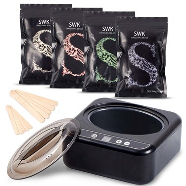 SWK Waxing Kit, Digital Wax Warmer Hair Removal Machine,4 Packs of Wax Beads, Wooden Spatula, Professional Hot Wax Set