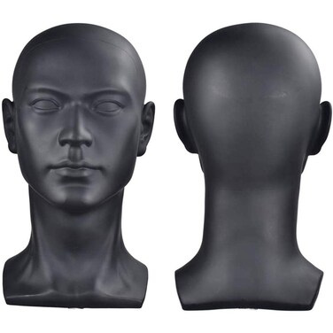 PVC Matte Black Mannequin Head Professional Beauty Male Mannequin Head Mannequin Head for Display Wig Hair Glasses Hat Headphone Display Stand (Matte Black)