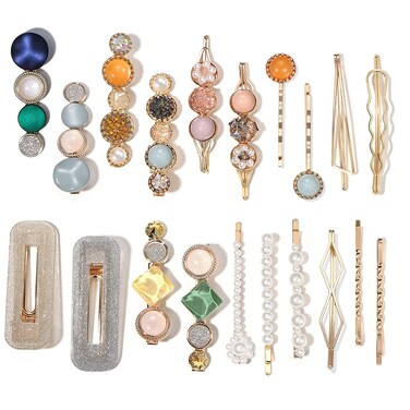 Mehayi 20 PCS Macaron Pearls and Acrylic Resin Hair Clips, Handmade Cute Hair Barrettes Bobby Pins, Glitter Crystal Geometric Hairpin, Elegant Gold Hair Accessories, Gifts for Women Girls&hellip;