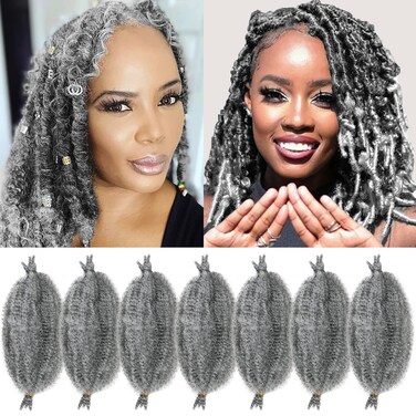 Marley Hair 10 Inch 7 Packs Grey Marley Twist Braiding Hair for Soft Faux Locs Crochet Hair Pre Separated Springy Afro Twist Hair Cuban Twist Hair Pre Fluffed Spring Twist Hair Extensions (10",Grey)