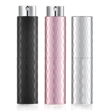 LISAPACK 8ML Atomizer Perfume Spray Bottle (3 PCS) Empty Cologne Dispenser Portable (Black, Silver, Pink)