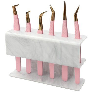 6 Holes Tweezers Holder Eyelash Extension Supplies Display Stand, Marble, 1 Pc