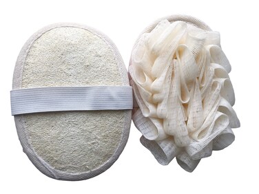 2PCS Travel Body Natural Loofah Sponge,Mini Pink Loofah Travel Size, Eco Organic Loofah Sponge with Hand,Loofah Soft Sensitive Skin