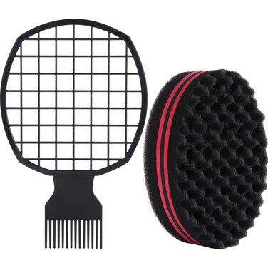 Leinuosen 2 Pieces Afro Twist Hair Comb with Twist Wave Barber Tool Hair Brush Wave Curl Brush Comb for Coils Natural(Black)