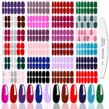 JERCLITY 24 Sheets Glitter Solid Color Nail Polish Strips with Nail File Nail Wraps Nail Polish Stickers Self-Adhesive Nail Stickers Full Nail Wraps for Women Nail Art