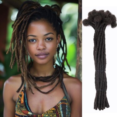 Dreadlock Extensions Human Hair,Handmade Loc Extensions for Women/Men 30 Strands/Pack 0.6 cm Width Dreadlock Hair (Natural Black, 12 Inch)