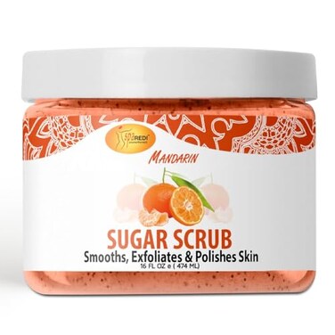 SPA REDI &ndash; Sugar Body Scrub, Mandarin, 16 Oz, Exfoliating, Moisturizing, Hydrating and Nourishing, Glow, Polish, Smooth and Fresh Skin - Body Exfoliator