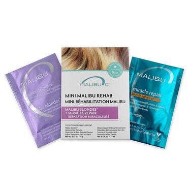 Malibu C Mini Rehab Malibu Blondes - Contains 2 Hair Remedy Packets - Vitamin Complex Hair Remedy to Restore Hair Vibrancy - Hair Care for Natural &amp; Processed Blondes