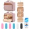Travel Hanging Toiletry Bag for Women, Large Makeup Bag 8 Leak Proofing Silicone Bottle Covers, Waterproof Cosmetic Bag with Jewelry Organizer Compartment, Toiletries Kit Set, Pink