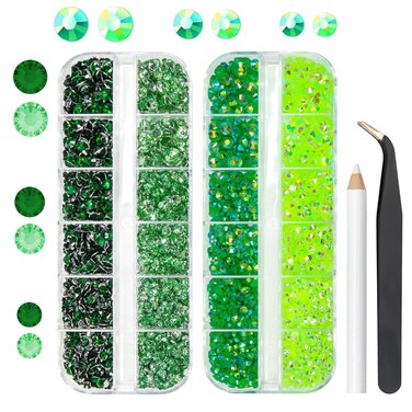 Green Resin Rhinestones for Crafting 3mm 4mm 5mm Flatback Fresh Green Emerald Green Jelly Stones Non-Hotfix Gems Diamonds Crystals Charms for Nails Eyes Face Makeup Tumblers Bottles DIY Crafts