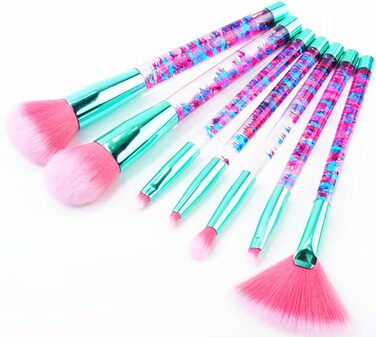 Glitter Girls Makeup Brush Set, Unicorn Foundation Fan Powder Blush Lip Highlight Eye shadow Eyebrow Makeup Brushes Set with Liquid Flows for Women Teen Kids Gift Present
