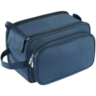Buruis Extra Large Toiletry Bag for Men, Travel Toiletry Organizer Dopp Kit Water-resistant Shaving Bags, PU Leather Cosmetic Bathroom Shower Bag for Toiletries, Grooming, Accessories (Blue)