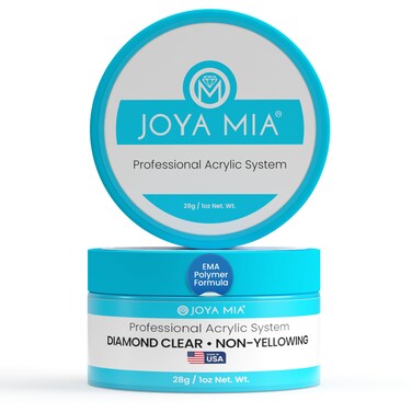 Joya Mia Acrylic Powder for Nails, MMA-Free, Super Adhesion Professional Powder for Flawless &amp; Long-Lasting Nail Enhancements, Easy Application, Vibrant &amp; Stunning Colors - Diamond Clear, 1 oz
