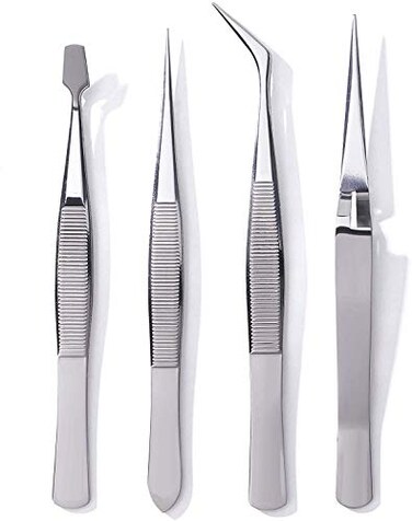 Edward Harden 4 Piece Stainless Steel Precision Tweezers Set - Tweezers for Jewelry, Cosmetic, Medical, Electronics - Anti Magnetic/Acid Resistant - Slant Tip, Point Tip, Round, Reverse Action