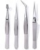 Edward Harden 4 Piece Stainless Steel Precision Tweezers Set - Tweezers for Jewelry, Cosmetic, Medical, Electronics - Anti Magnetic/Acid Resistant - Slant Tip, Point Tip, Round, Reverse Action