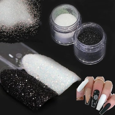 2pcs Chrome Nail Powder White Nail Glitter Powder Holographic Shining Sugar Diamond Nail Art Glitter Laser Powder Nail Art Decoration Black Shimmer Glimmer Nail Flakes Rainbow Glitter