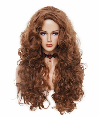 Rugelyss Long Wavy Wigs 28 Inches Natural Ginger Synthetic Kinky Curly Hair Wig for Women or Cosplay(ginger)