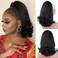 Nature Black Drawstring Ponytails for Black Women Yaki Straight Ponytail Hair Extensions Tail Warping Pony tail Hair Extensions Natural Black Synthetic 16" Hair Bun Hair Pieces for Women