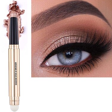 Rose Gold Eyeshadow Stick and Sponge Brush Cream Shimmer Smooth Eyeshadow Pencil Hypoallergenic Waterproof Eye Shadow Eyeliner Highlighter Stick Primer Palette Glitter Liquid Nude Korean Matte