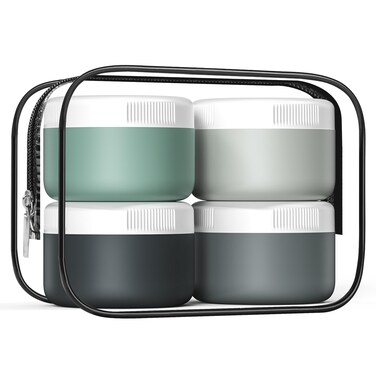 Travel Containers for Toiletries, Silicone Cream Jars BPA Free, TSA Approved 2oz Travel Size Containers, Leak-proof Travel Essentials with Lid for Cosmetic Face Hand Body Cream (4 Pack)