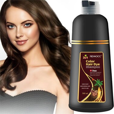 Instant Dark Brown Hair Dye Shampoo for Men and Women - 500ml Herbal Formula, 3 in 1 with 100% Gray Coverage in Minutes, 16.9 Fl Oz