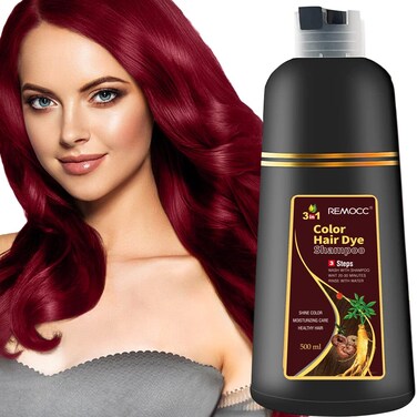 Instant Wine Red Hair Coloring for Women and Men - 3 in 1 Herbal Hair Dye Shampoo with 100% Gray Coverage in Minutes, 500ml, 16.9 Fl Oz