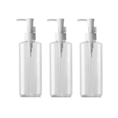 Refillable Plastic Clear Flat Pumps Lotion Cream Cleansing Oil Dispenser Bottle Travel Bottles Pump Bottle Make Up Cosmetic Container Holder Pack of 3 (150ml)