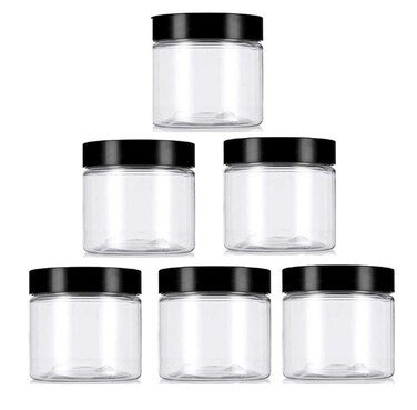 erioctry Clear 8Oz / 250g PET Plastic Refillable Jars Empty Cosmetic Containers Cases with Black Lid Cream Lotion Box Ointments Bottle Food Bottle Makeup Pot Jar (6 Pack)