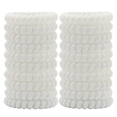 Spiral Hair Ties Traceless Coil Hair Ties 20 Pieces No Crease Phone Cord Hair Ties Waterproof Ponytail Holder 2.15inch No Damage Elastic Hair Bands Hair Accessories for Women Girls (White)