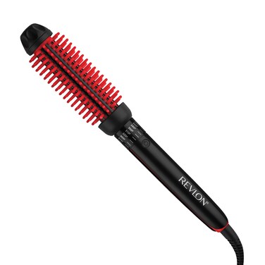 REVLON New and Improved SmoothStay Coconut Oil-Infused Heated Hair Styling Brush   1&rdquo; Barrel for Voluminous, Shiny Results (Black/Red)
