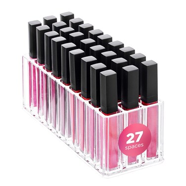 FAJ Eyeshadow Palette Lipgloss Organizers, Acrylic Makeup Holder for Vanity, Drawer Storage, Cosmetics Pallets Countertop Clear Storage (27 spaces)