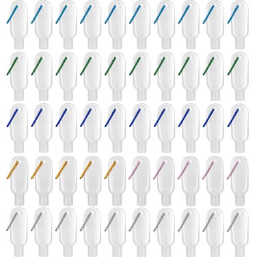 50 PCS Travel Size Bottles with Hand Sanitizer Keychain, 1 OZ (30ML) Refillable Squeeze Containers for Backpack, Portable Plastic Small Empty Leakproof Bottles