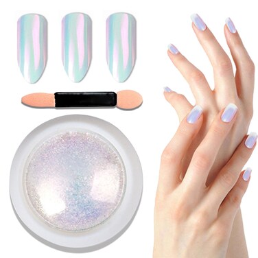 Mermaid White Pearl Chrome Nail Powder,Iridescent Aurora Pearl Neon Dust Nail Chrome Dip Powder Kit for Nails Art Design,High Pigmented,Long Lasting Shimmer Shiny Metallic Mirror Effect