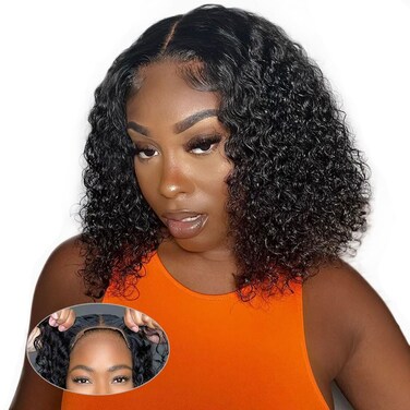 Wear and Go Glueless Wigs Human Hair Pre Plucked Pre Cut Kinky Curly Bob Wig 180% Density 4x4 Lace Closure Curly Bob Wigs For Black Women 10 Inch