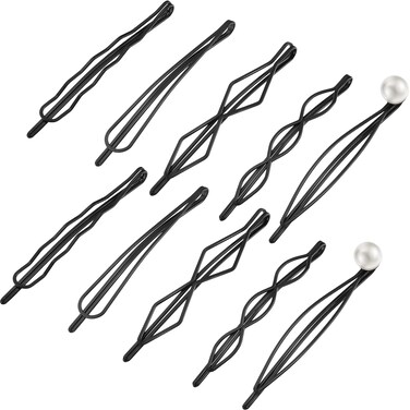 10 Pieces Geometric Metal Hair Clips and Barrettes - Minimalist Hair Accessories for Women and Girls, Wedding, and Styling (Black)